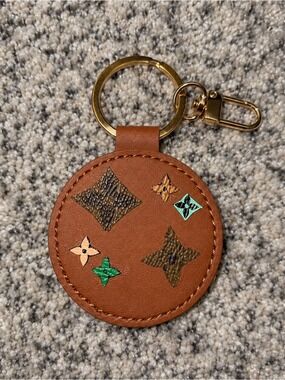 Handmade AirTag Holder Keychain Brown Monogram Style Vegan Leather